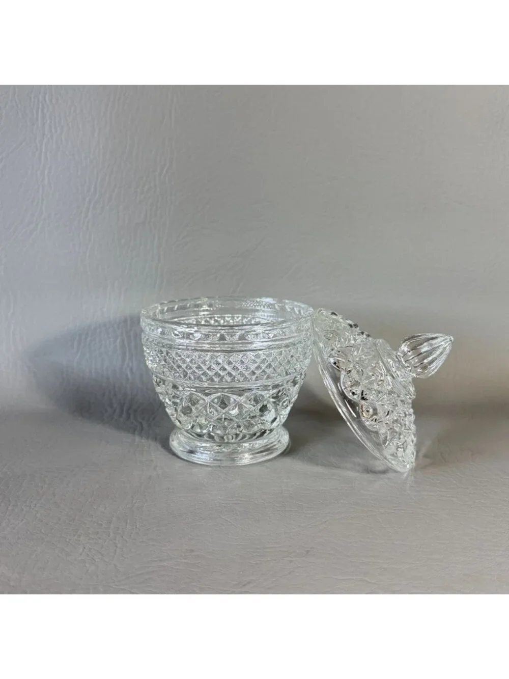 Vintage Anchor Hocking Wexford Clear Glass Covered Small Candy Dish Sugar Bowl